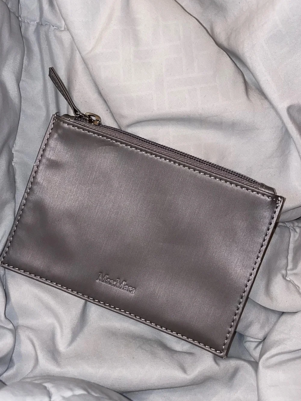 MaxMara Satin Gray Zip Card Pouch